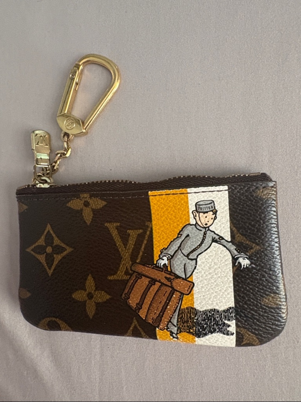 Louis Vuitton Brown Monogram Coin Pouch with Yellow and White Painted Stripe - Picture 5 of 6